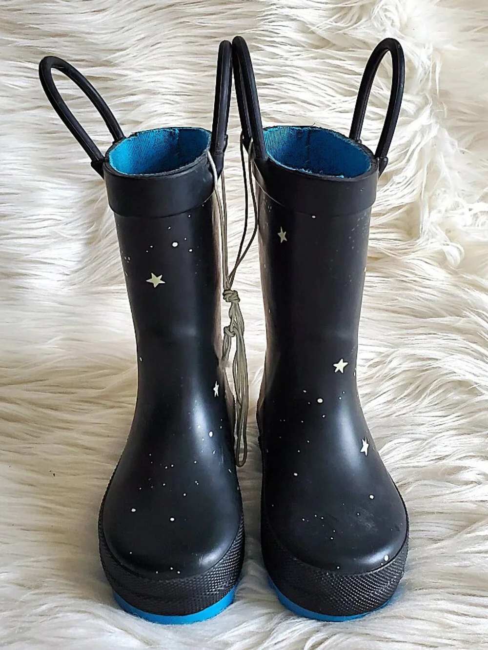 Carter's Kid's Black/Blue 4-D Space Rocket Waterproof Unisex Rain Boots SZ 4